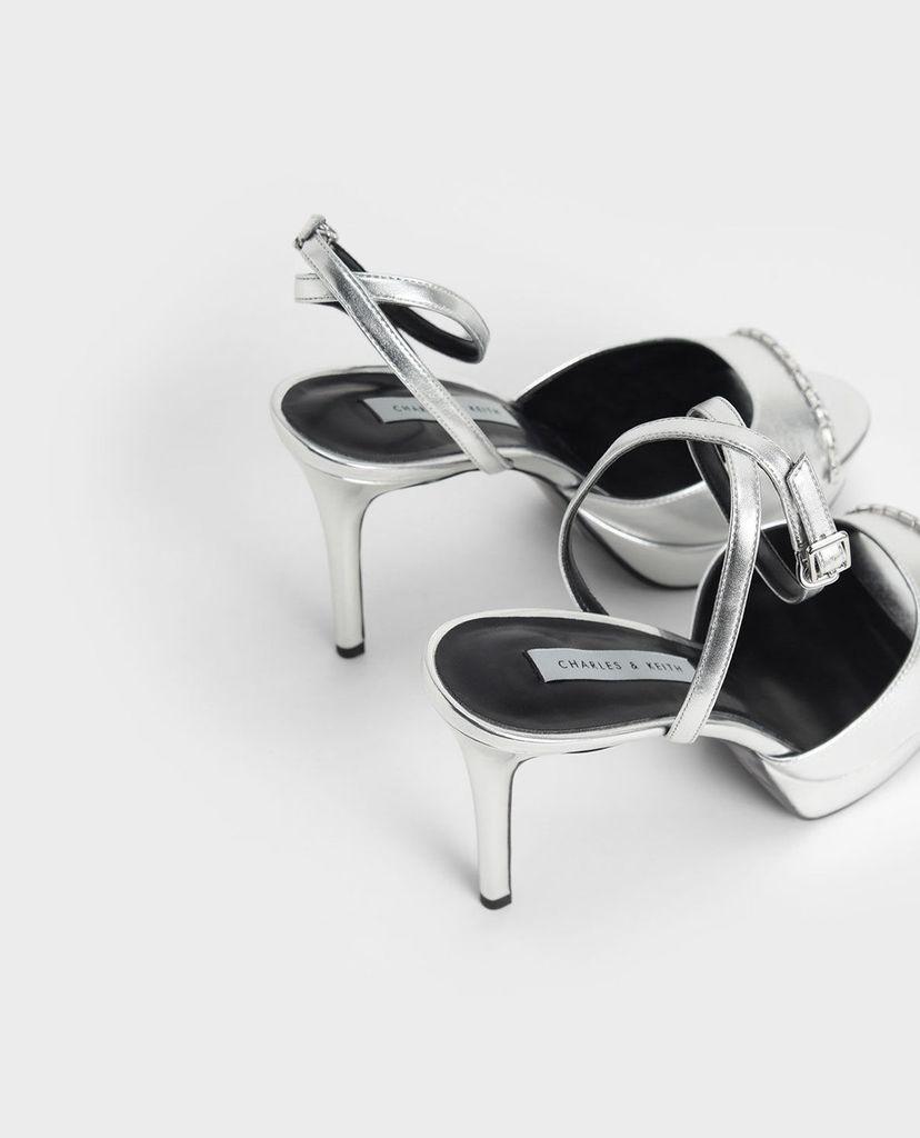 CHARLES & KEITH - Giày cao gót hở mũi Gem Embellished