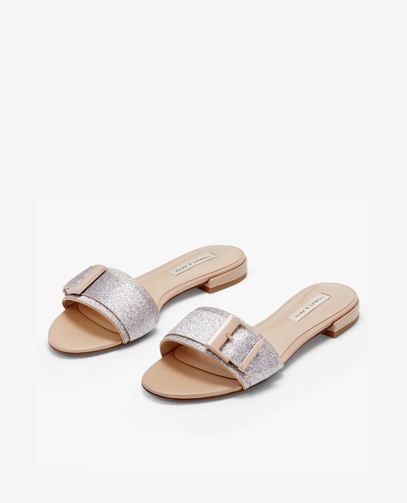 CHARLES & KEITH - Dép nữ quai ngang khóa vuông thời trang