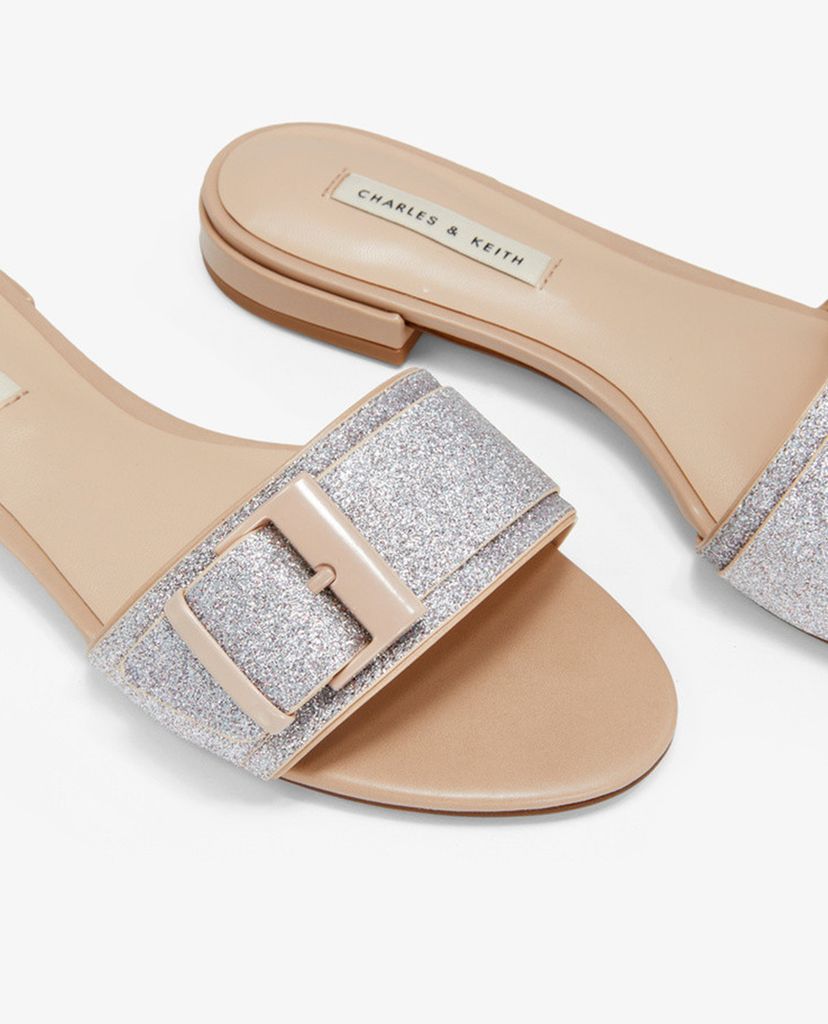 CHARLES & KEITH - Dép nữ quai ngang khóa vuông thời trang