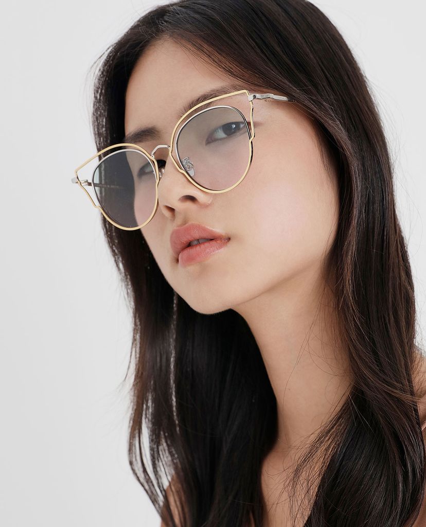 CHARLES & KEITH - Kính mát nữ gọng tròn Double Frame Wingtip
