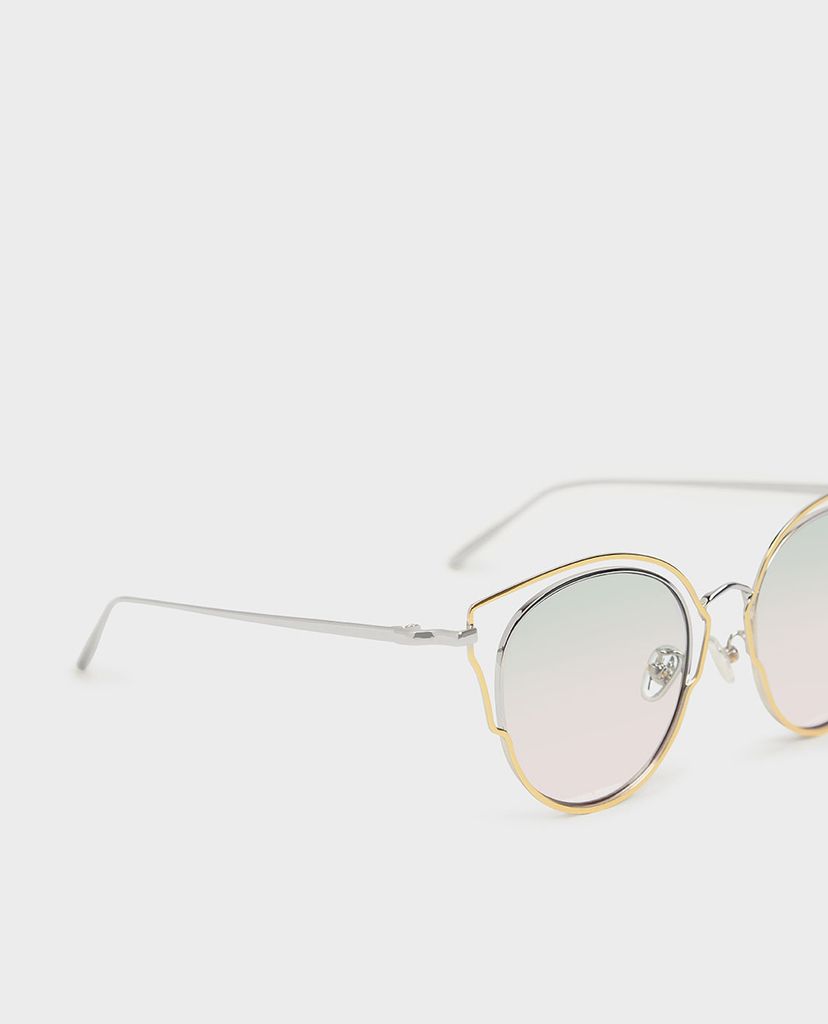 CHARLES & KEITH - Kính mát nữ gọng tròn Double Frame Wingtip