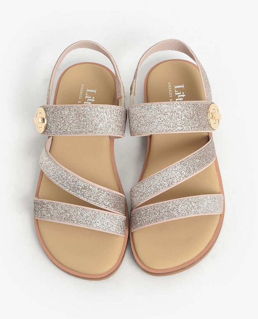 CHARLES & KEITH - Giày sandals trẻ em quai ngang Metallic Buckle