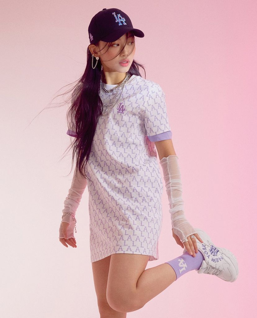 MLB - Đầm mini cổ tròn ngắn tay phom suông Monogram Allover