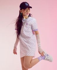 MLB - Đầm mini cổ tròn ngắn tay phom suông Monogram Allover