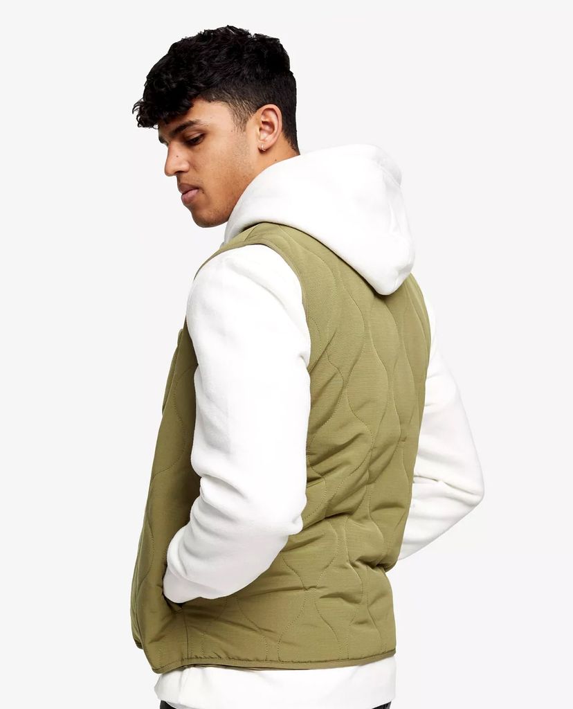 TOPMAN - Áo ghile nam phối zip Khaki Quilted