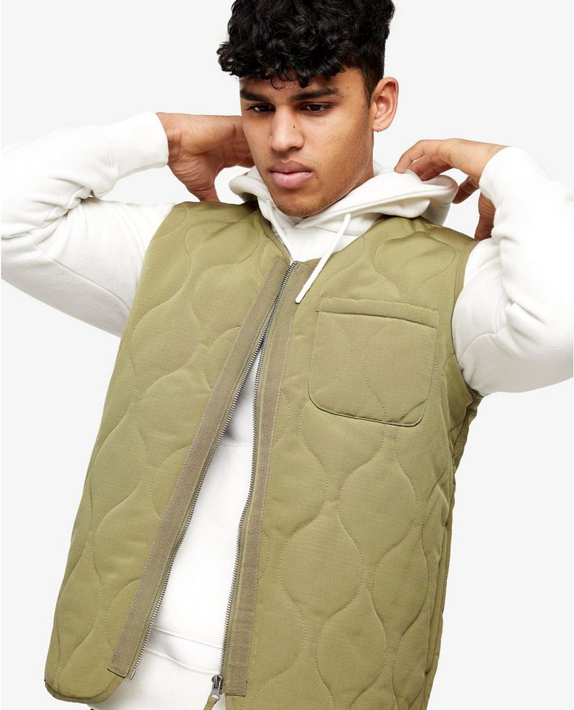 TOPMAN - Áo ghile nam phối zip Khaki Quilted