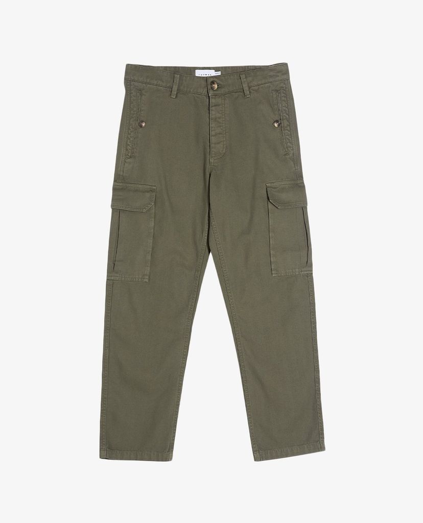 TOPMAN - Quần kiểu nam phối túi Khaki Herringbone Wide Leg Cargo