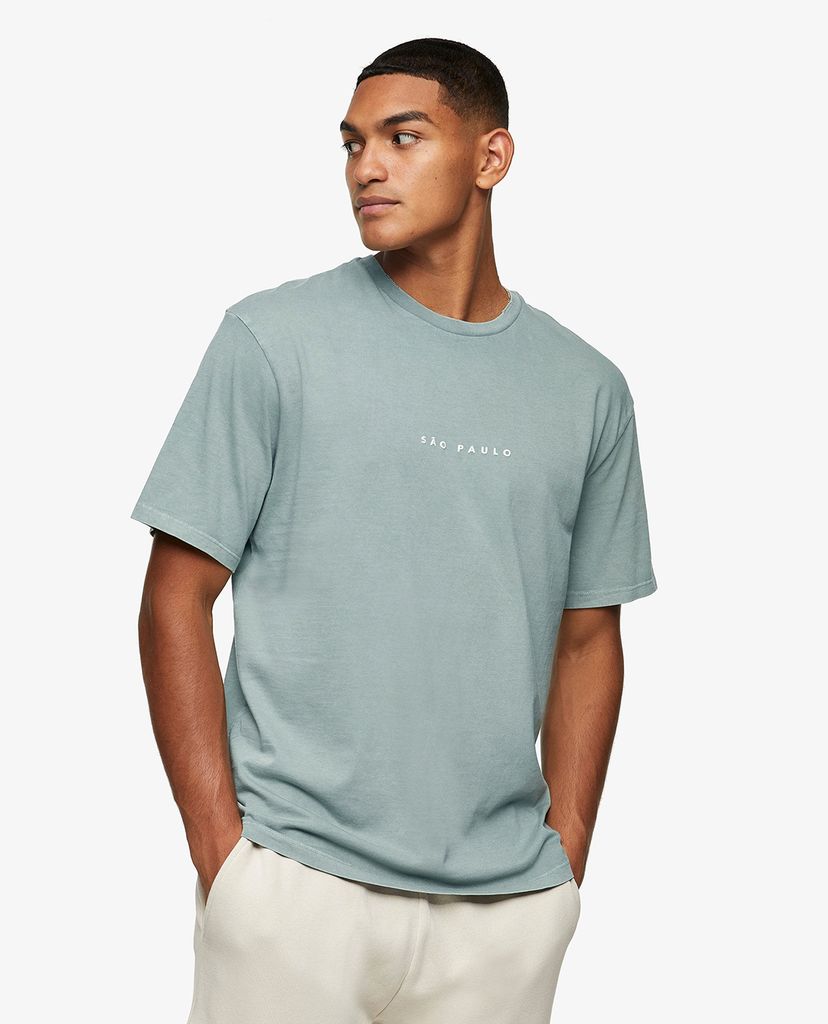 TOPMAN - Áo thun nam cổ tròn ngắn tay Green Sao Paulo