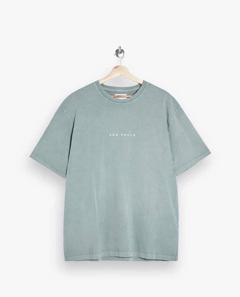 TOPMAN - Áo thun nam cổ tròn ngắn tay Green Sao Paulo