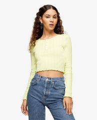 TOPSHOP - Áo kiểu nữ tay dài Lime Green Button Through