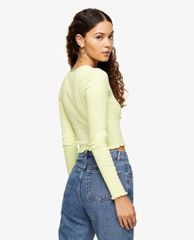 TOPSHOP - Áo kiểu nữ tay dài Lime Green Button Through