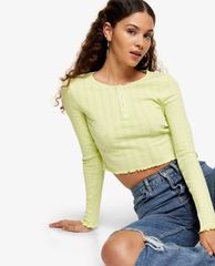 TOPSHOP - Áo kiểu nữ tay dài Lime Green Button Through