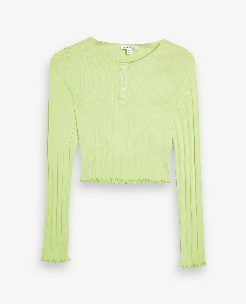 TOPSHOP - Áo kiểu nữ tay dài Lime Green Button Through