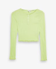 TOPSHOP - Áo kiểu nữ tay dài Lime Green Button Through