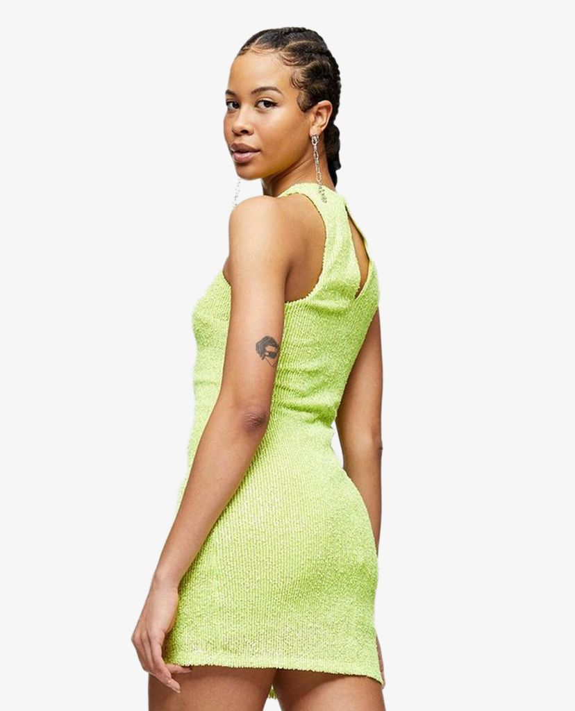 TOPSHOP - Đầm mini sát nách xẻ tà Lime Green Racer Sequin
