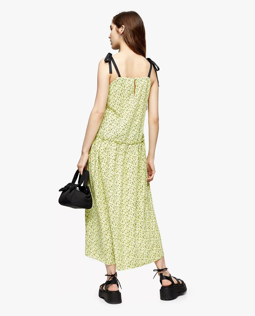 TOPSHOP - Đầm midi hai dây Lime Green Floral Drop Waist