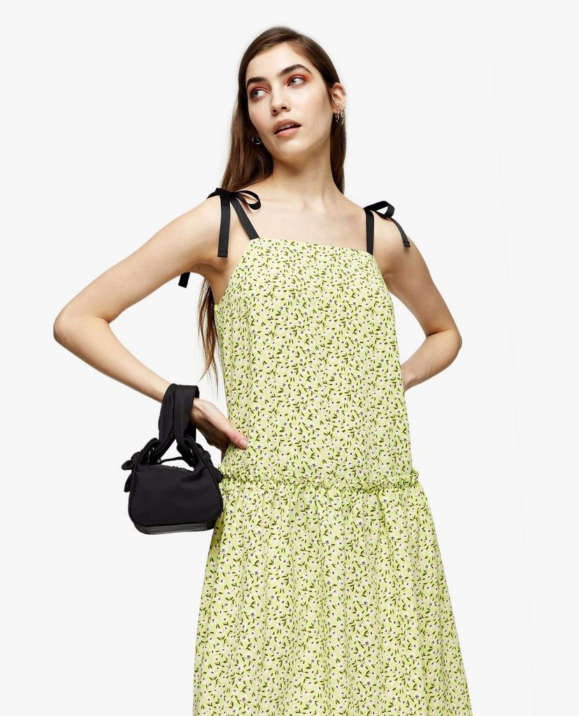TOPSHOP - Đầm midi hai dây Lime Green Floral Drop Waist