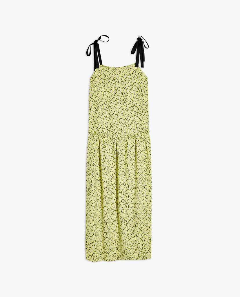 TOPSHOP - Đầm midi hai dây Lime Green Floral Drop Waist