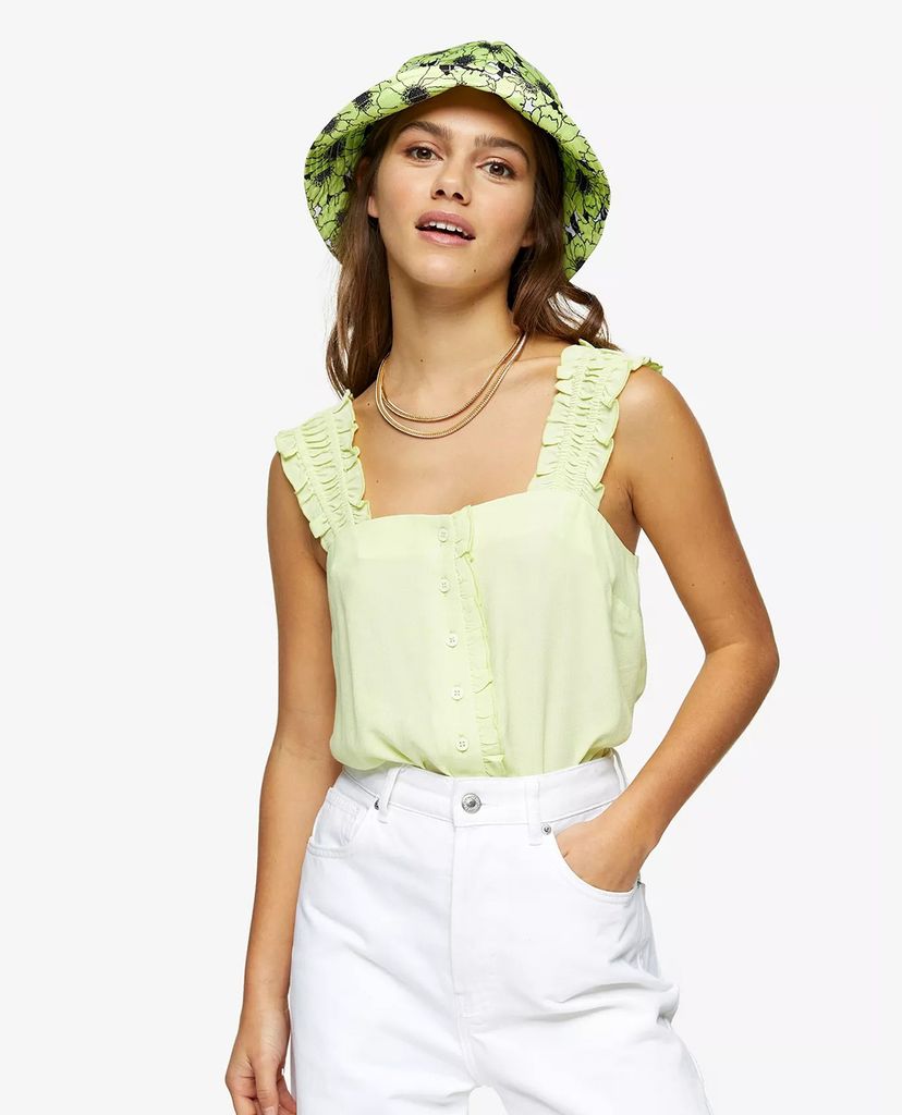TOPSHOP - Áo kiểu nữ sát nách PETITE Lime Green Button
