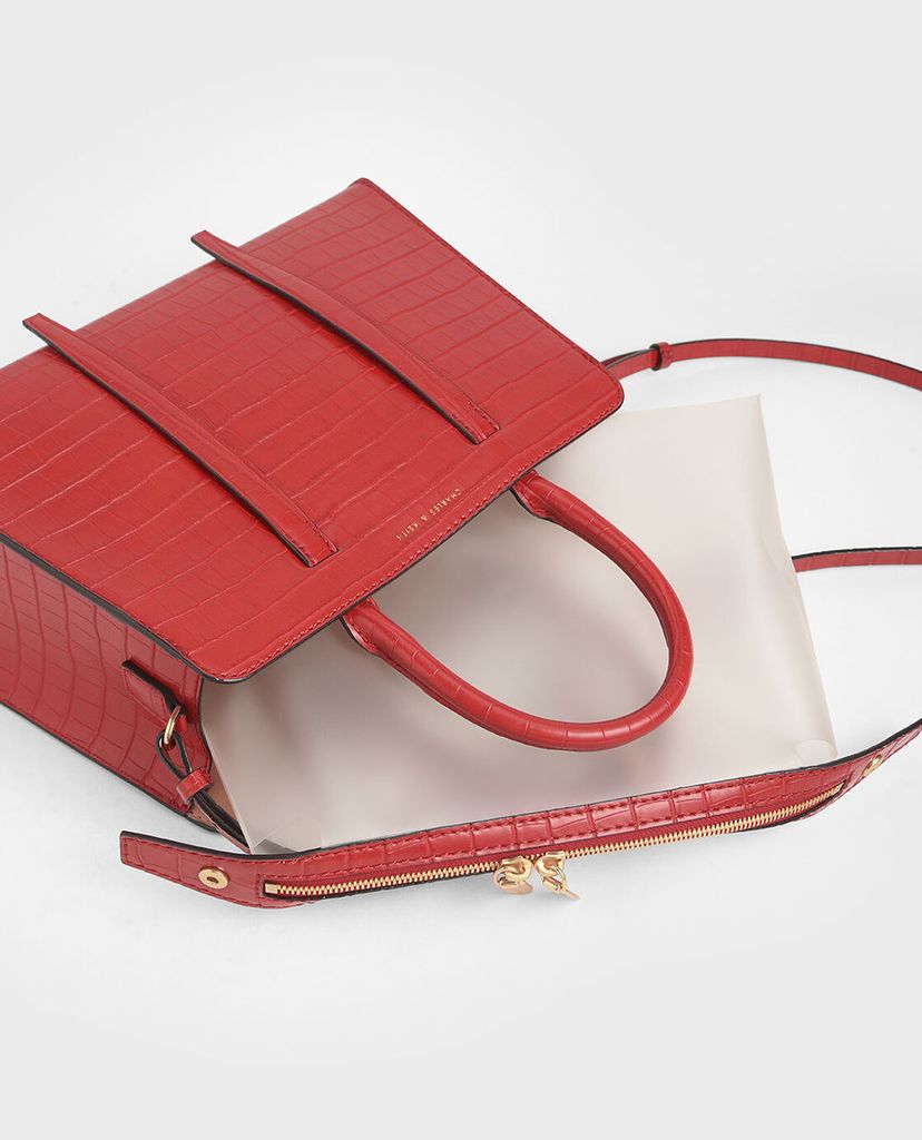 CHARLES & KEITH - Túi xách tay hình thang Large Laser Cut