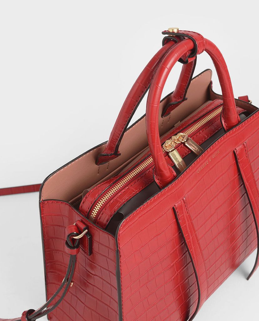 CHARLES & KEITH - Túi xách tay hình thang Large Laser Cut