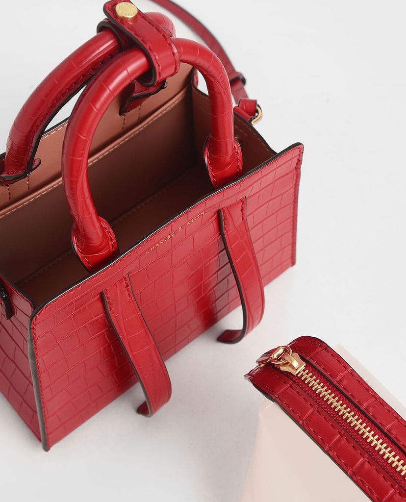 CHARLES & KEITH - Túi xách tay nữ chữ nhật Croc Effect