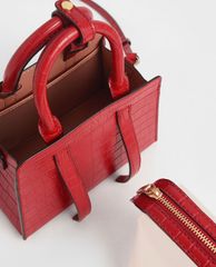 CHARLES & KEITH - Túi xách tay nữ chữ nhật Croc Effect