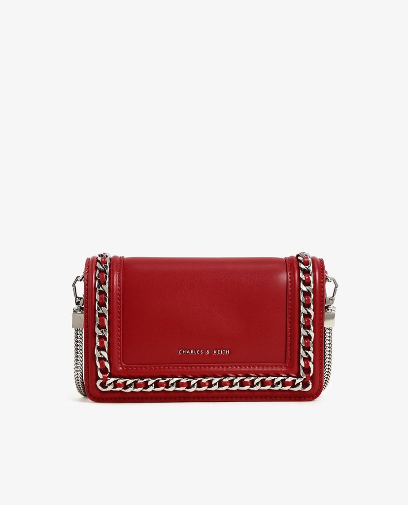 CHARLES & KEITH - Ví cầm tay nữ chữ nhật Chain Trimmed