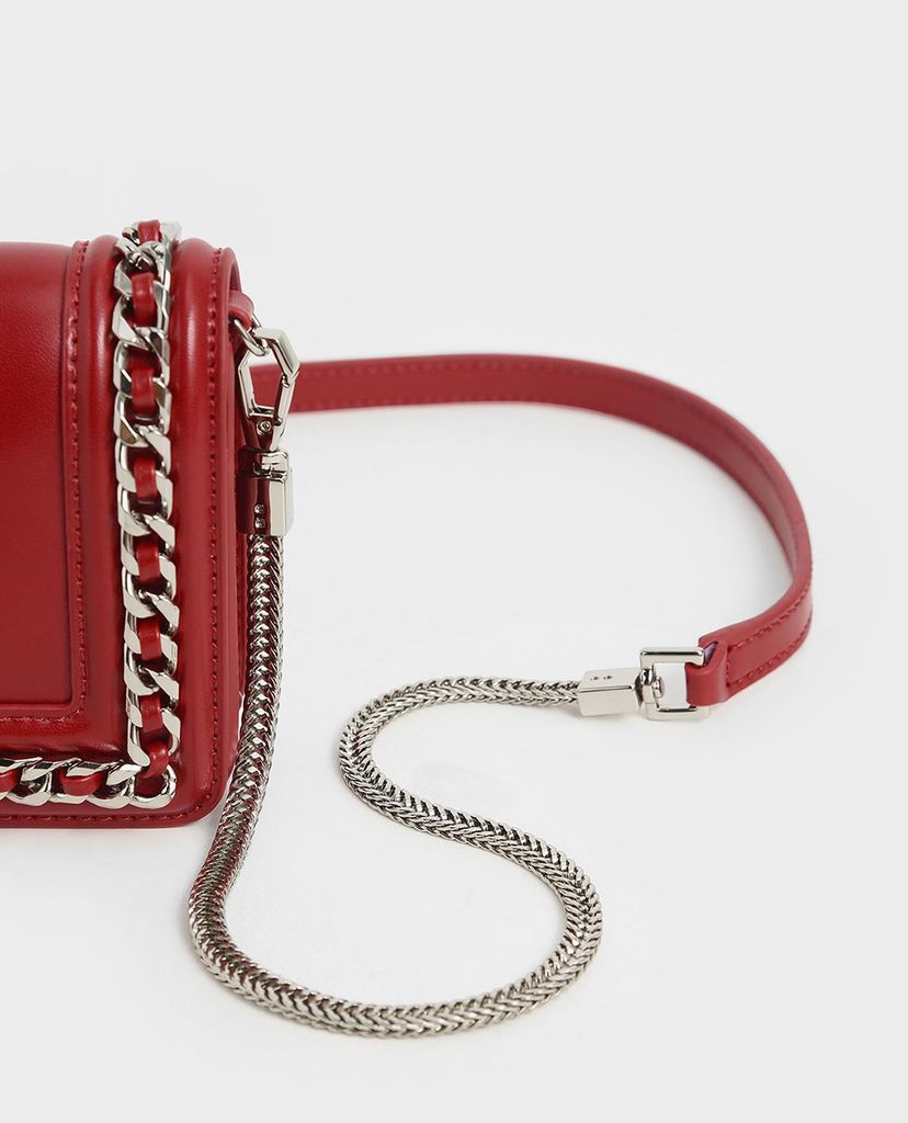 CHARLES & KEITH - Ví cầm tay nữ chữ nhật Chain Trimmed