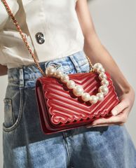 CHARLES & KEITH - Túi đeo chéo nữ chữ nhật Pearl Embellished