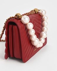 CHARLES & KEITH - Túi đeo chéo nữ chữ nhật Pearl Embellished