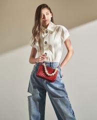 CHARLES & KEITH - Túi đeo chéo nữ chữ nhật Pearl Embellished