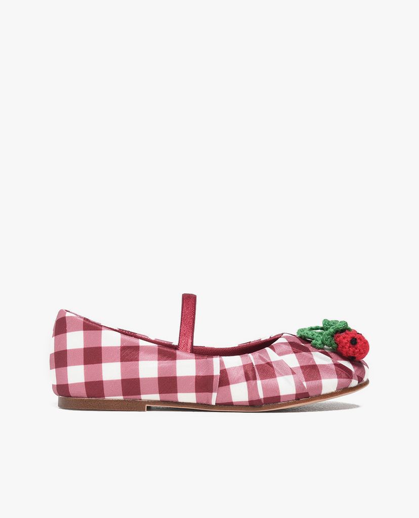 CHARLES & KEITH - Giày trẻ em caro Cherry Embellished Check Print Mary Janes