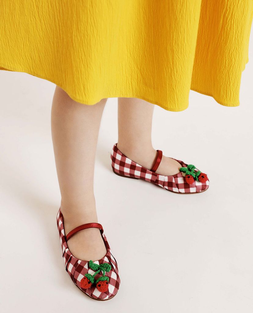 CHARLES & KEITH - Giày trẻ em caro Cherry Embellished Check Print Mary Janes