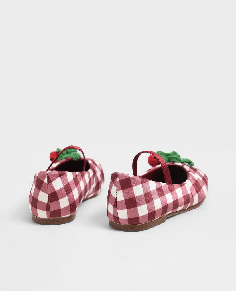 CHARLES & KEITH - Giày trẻ em caro Cherry Embellished Check Print Mary Janes