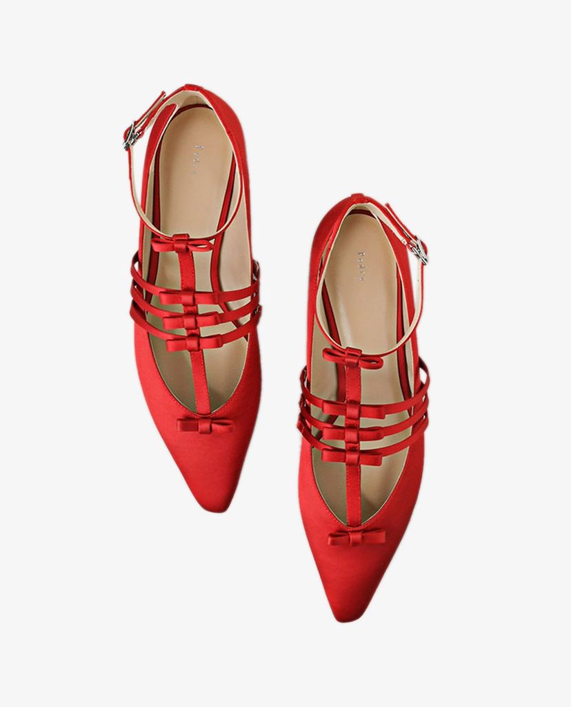 PEDRO - Giày đế bệt nữ mũi nhọn phối quai mảnh Ankle Strap Ribbon