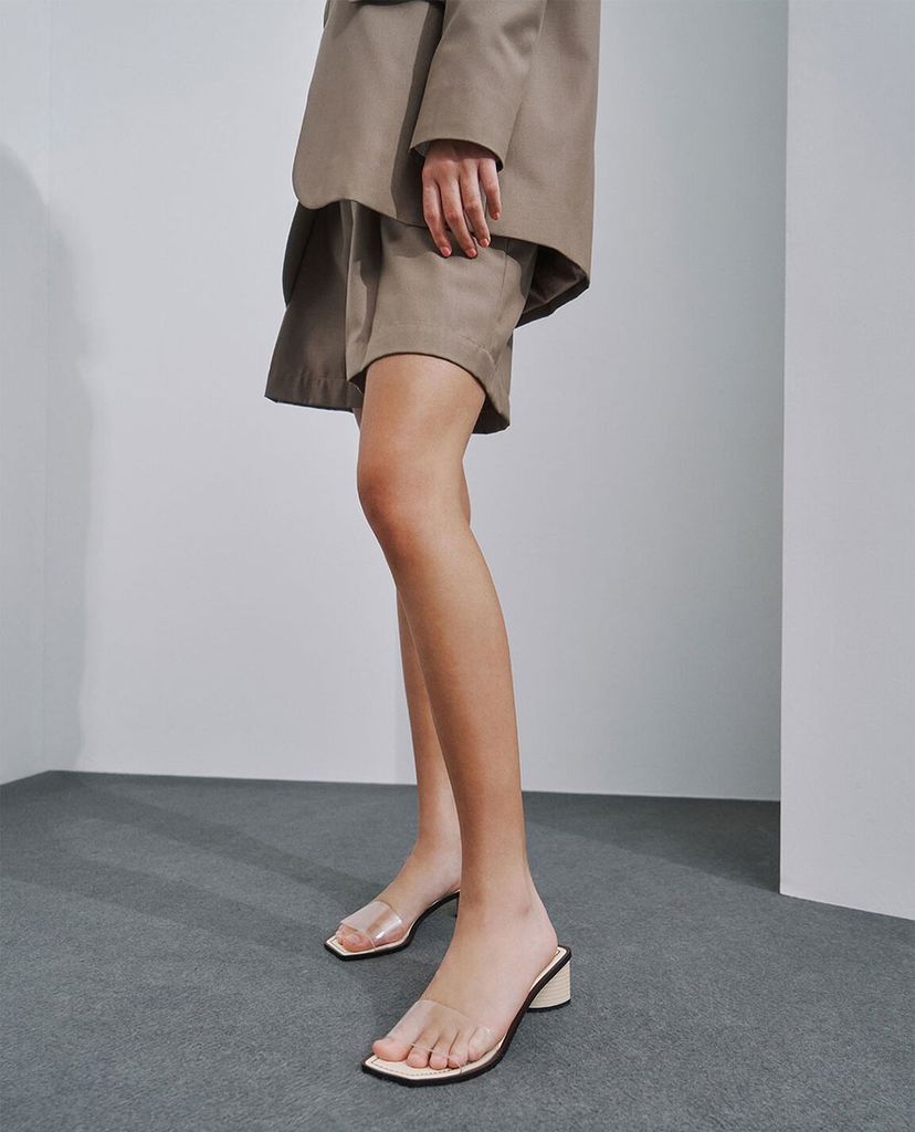 CHARLES & KEITH - Giày cao gót quai ngang Croc Effect Clear Strap Mules