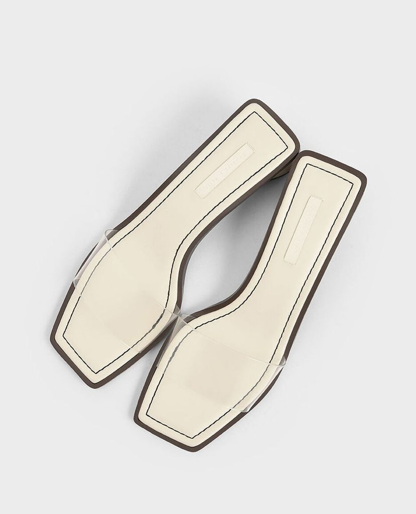 CHARLES & KEITH - Giày cao gót quai ngang Croc Effect Clear Strap Mules