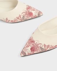 CHARLES & KEITH - Giày mules mũi nhọn Embroidered Floral
