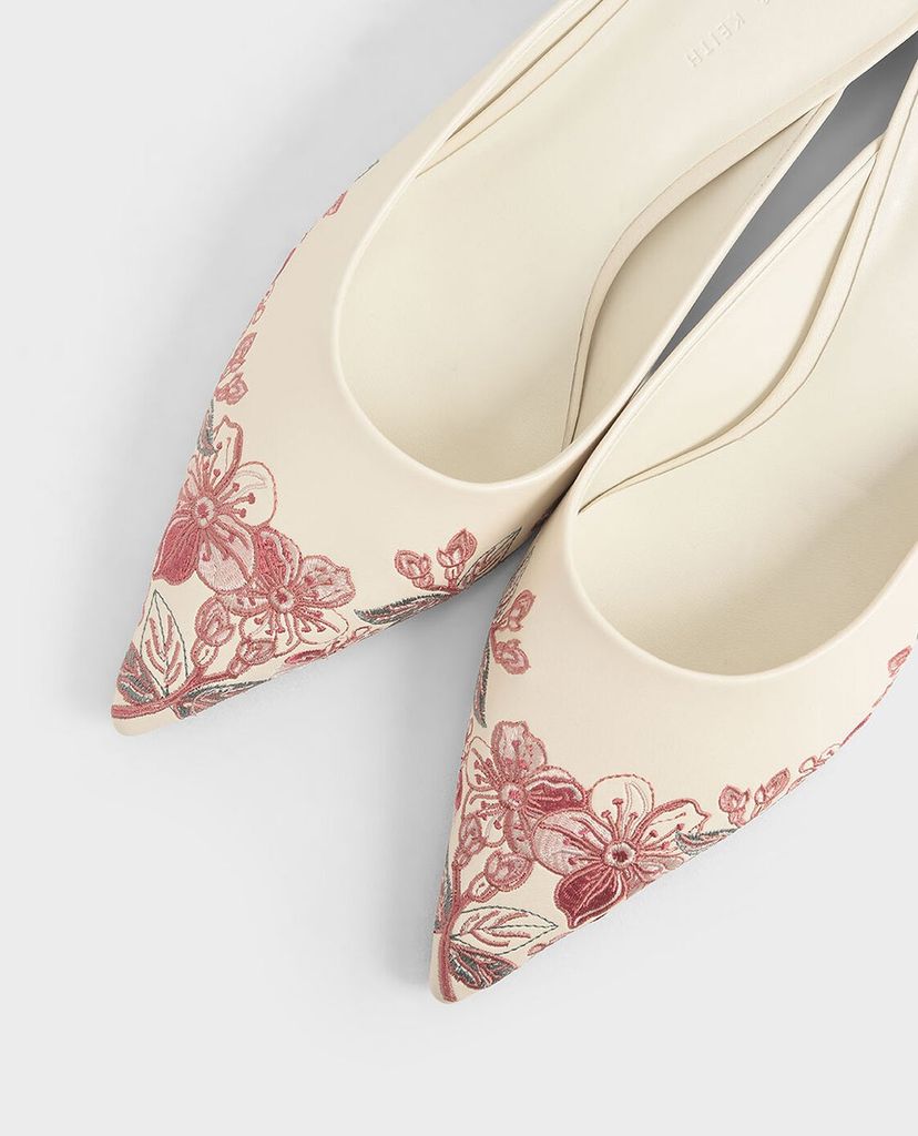 CHARLES & KEITH - Giày mules mũi nhọn Embroidered Floral