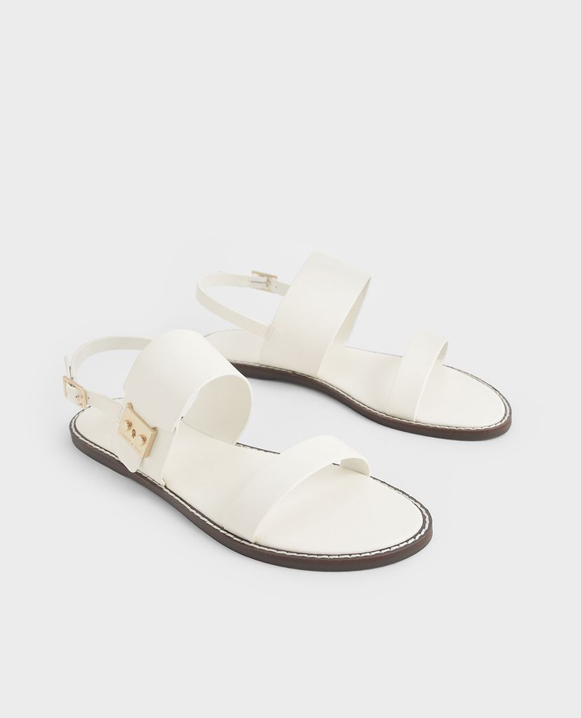 CHARLES & KEITH - Giày sandals nữ quai ngang Raffia Metallic Buckle