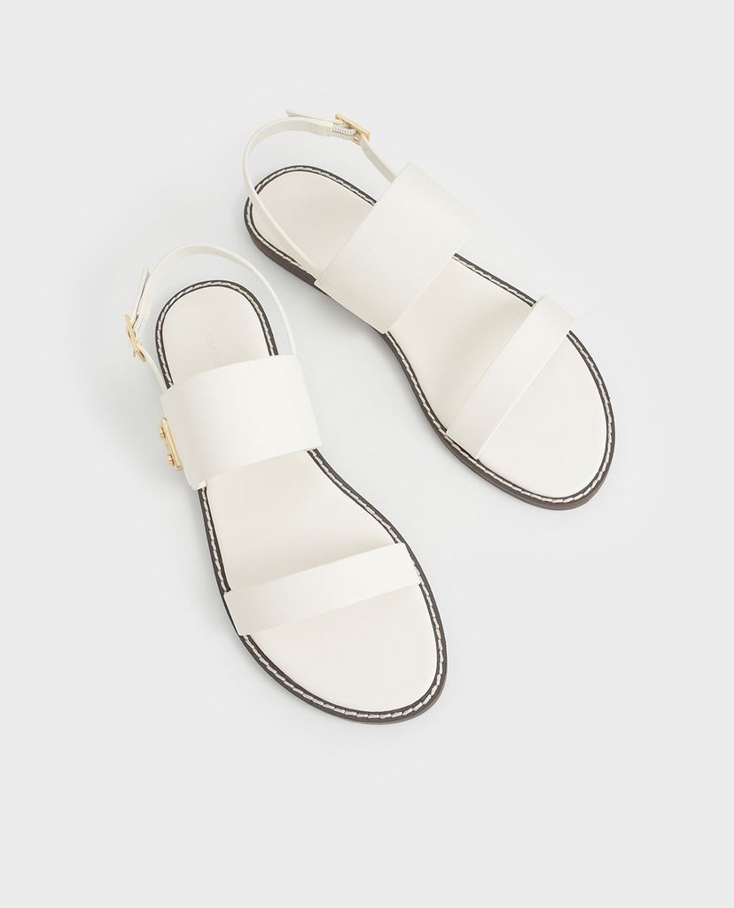 CHARLES & KEITH - Giày sandals nữ quai ngang Raffia Metallic Buckle