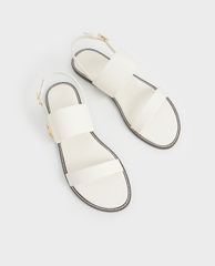 CHARLES & KEITH - Giày sandals nữ quai ngang Raffia Metallic Buckle