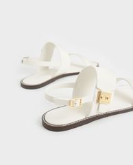 CHARLES & KEITH - Giày sandals nữ quai ngang Raffia Metallic Buckle