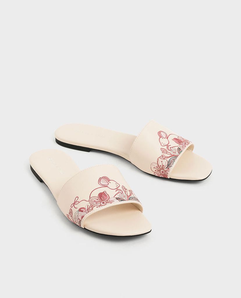CHARLES & KEITH - Giày sandal nữ quai ngang Embroidered Slide