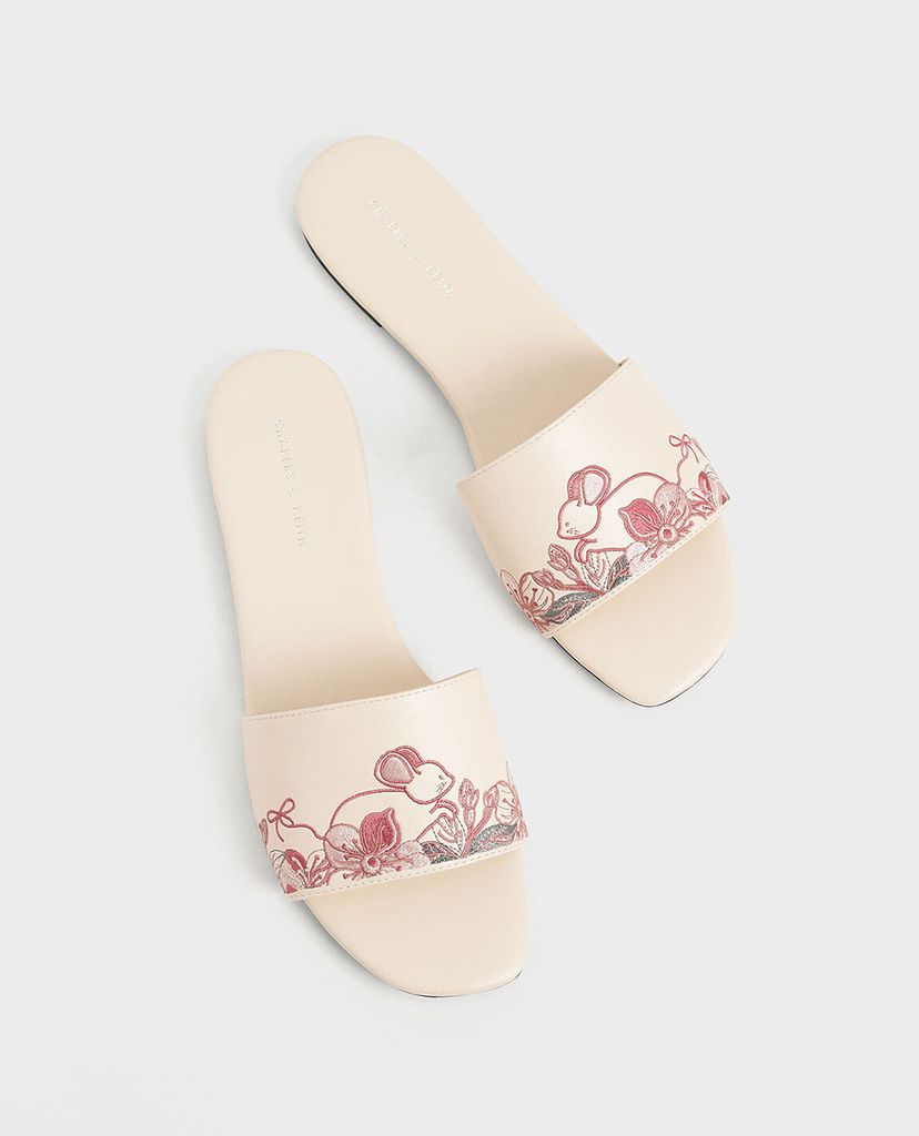 CHARLES & KEITH - Giày sandal nữ quai ngang Embroidered Slide