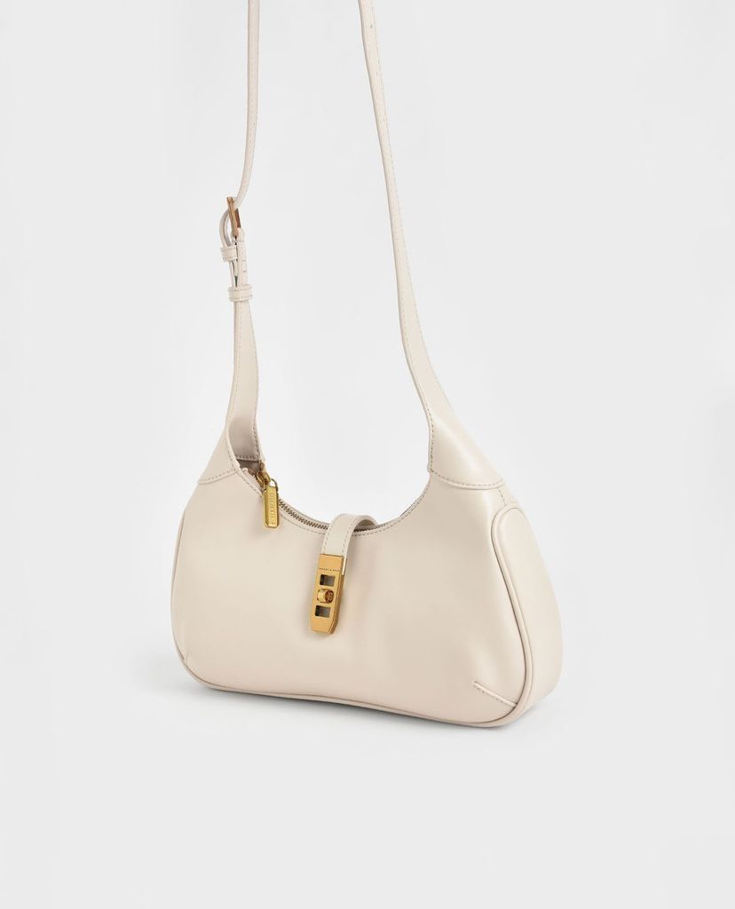 CHARLES & KEITH - Túi đeo vai nữ hình thang Metallic Accent Hobo