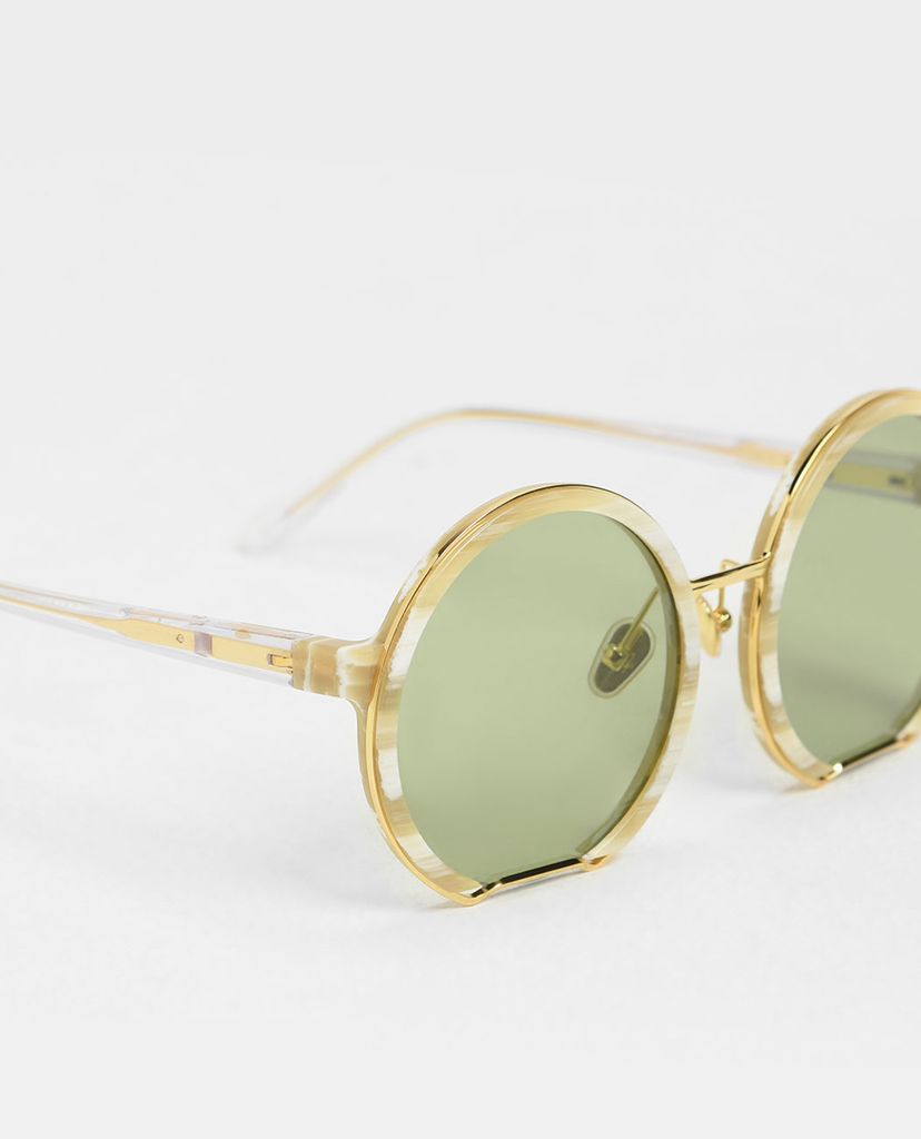 CHARLES & KEITH - Kính mát nữ gọng tròn Cut Off Frame Round