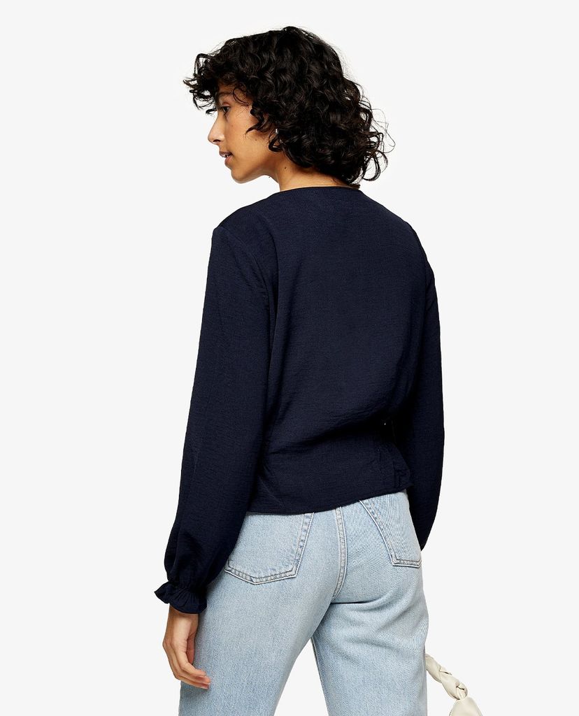 TOPSHOP - Áo kiểu nữ cổ V tay dài Navy Classic