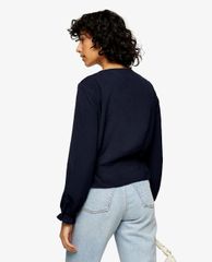 TOPSHOP - Áo kiểu nữ cổ V tay dài Navy Classic